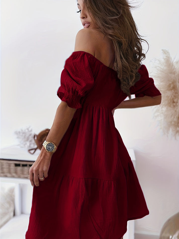 Full Size Ruffled Off-Shoulder Short Sleeve Dress | Trendsi