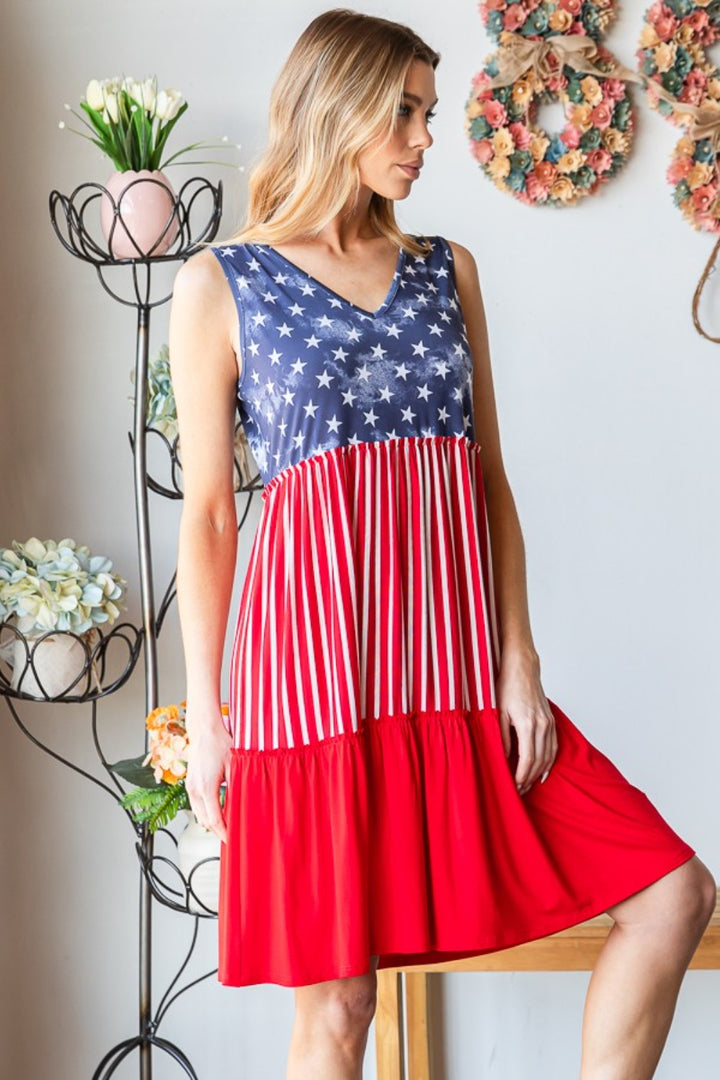 Heimish Full Size US Flag Theme Contrast Tank Dress | Trendsi