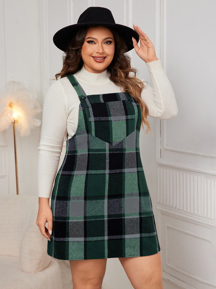 Plus Size Plaid Wide Strap Overall Dress | Trendsi