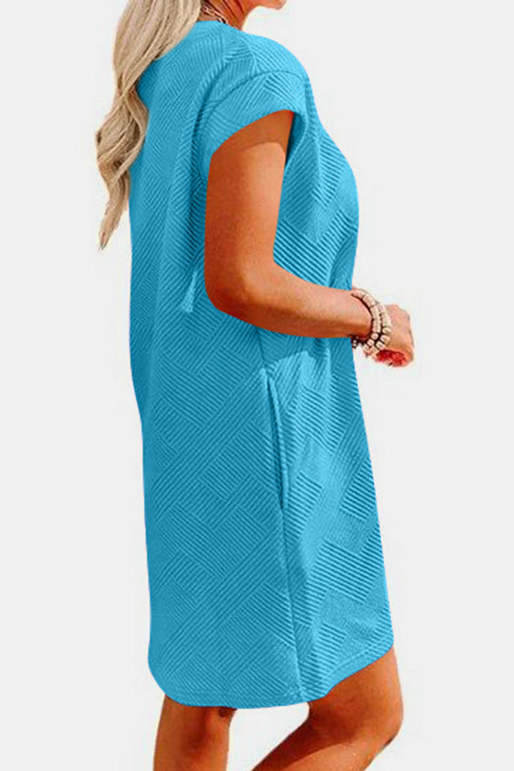 Textured Round Neck Cap Sleeve Dress | Trendsi