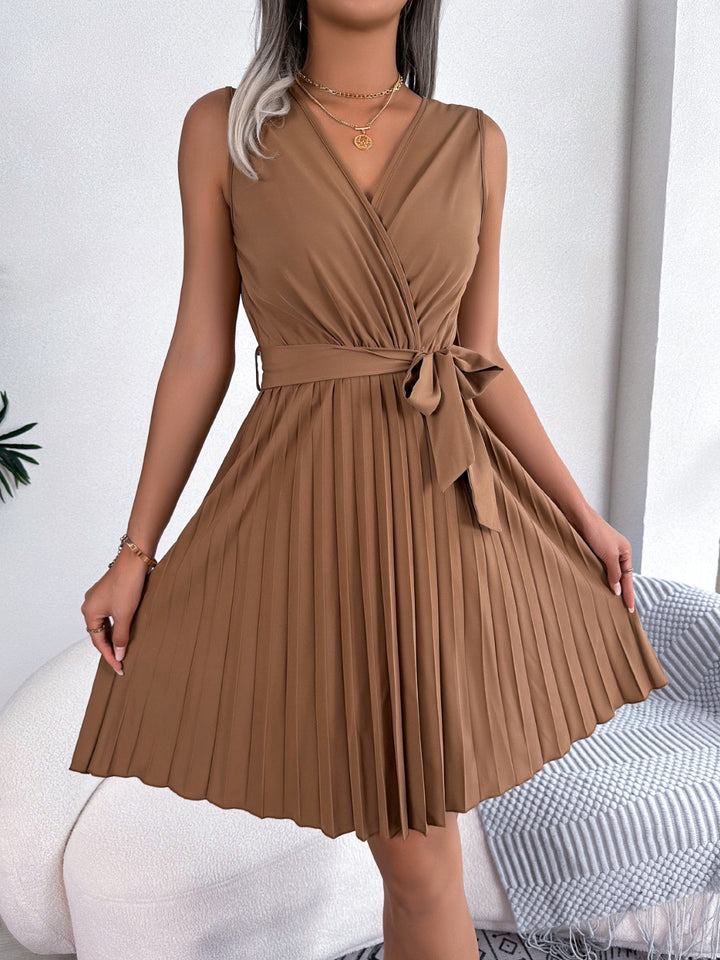 Tied Surplice Sleeveless Pleated Dress | Trendsi