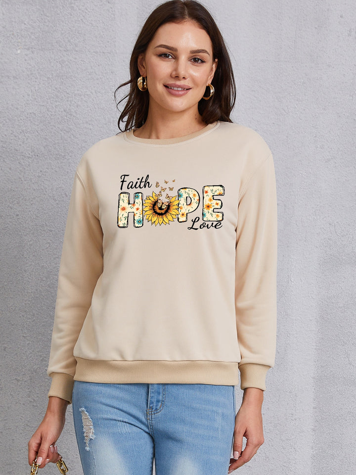 FAITH HOPE LOVE Round Neck Sweatshirt | Trendsi