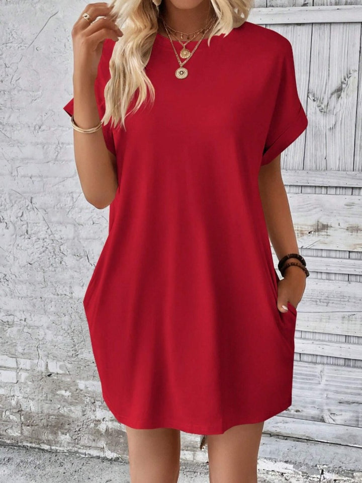 Pocketed Round Neck Short Sleeve Dress | Trendsi