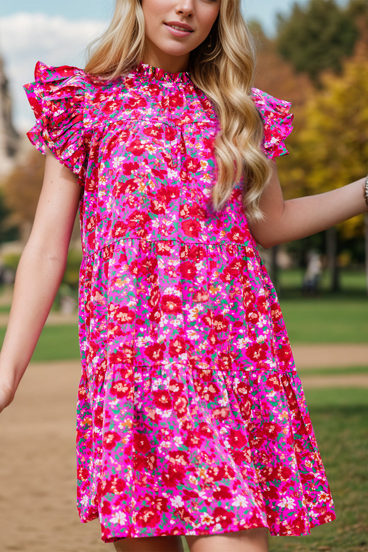 Ruffled Printed Cap Sleeve Mini Dress | Trendsi