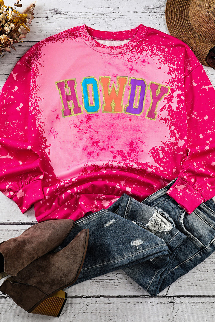 HOWDY Tie-Dye Round Neck Sweatshirt | Trendsi