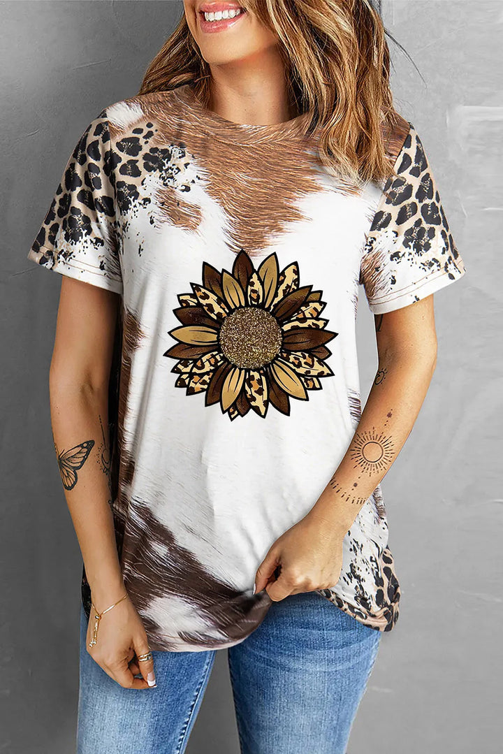 Sunflower Graphic Round Neck Short Sleeve T-Shirt | Trendsi