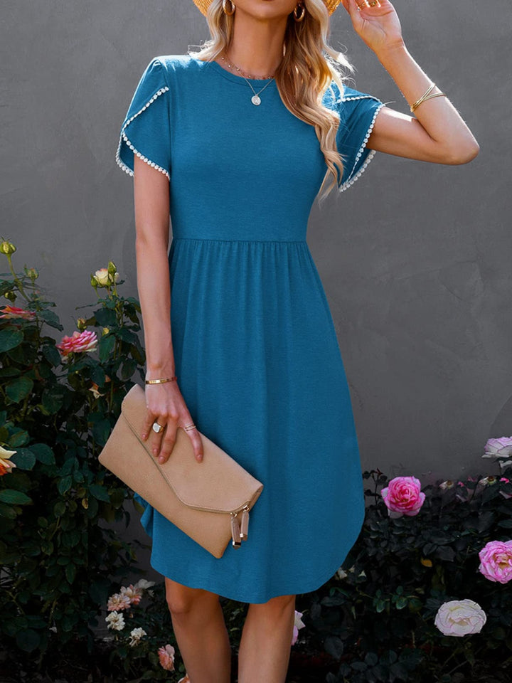 Round Neck Petal Sleeve Dress | Trendsi