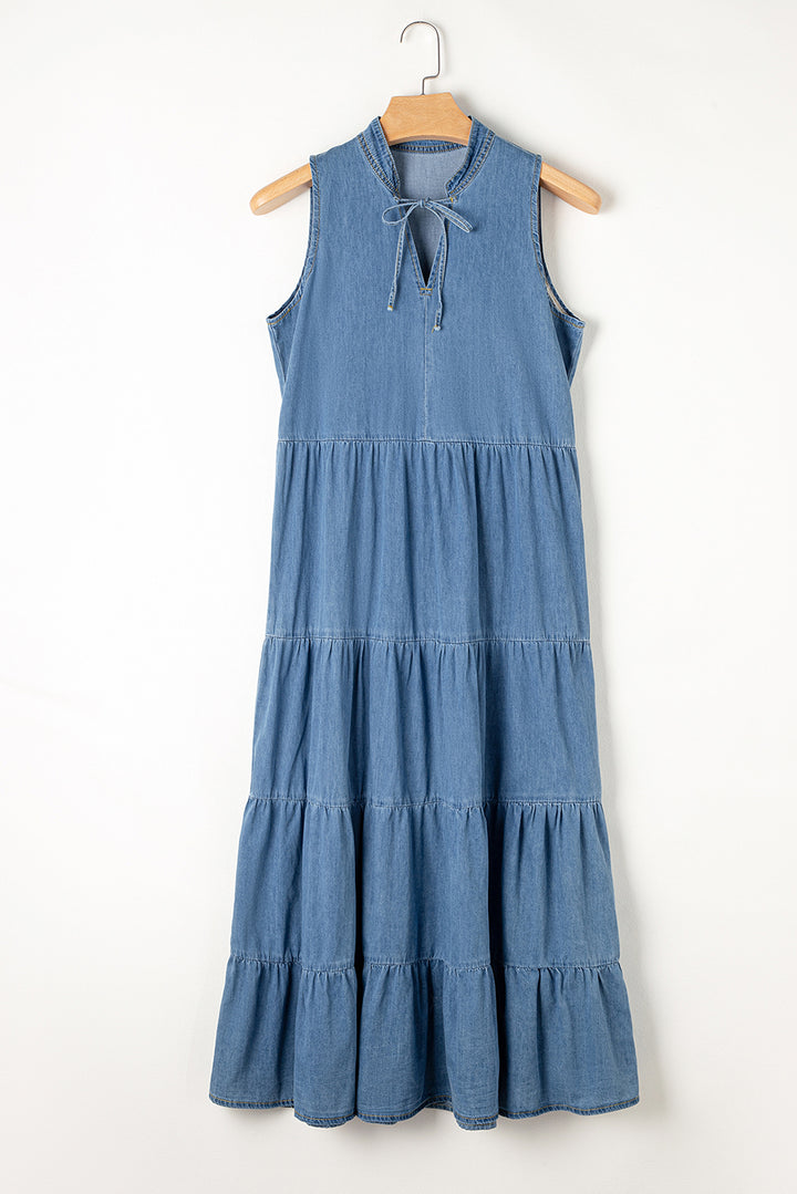 Tie Neck Sleeveless Denim Dress | Trendsi