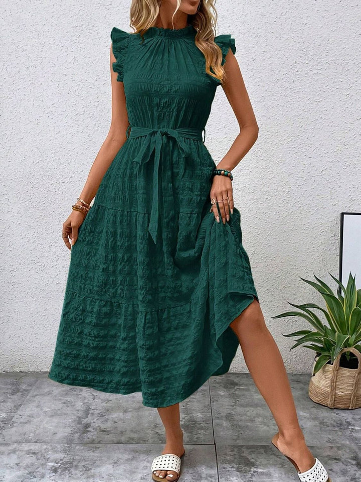 Tied Ruffled Cap Sleeve Midi Dress | Trendsi