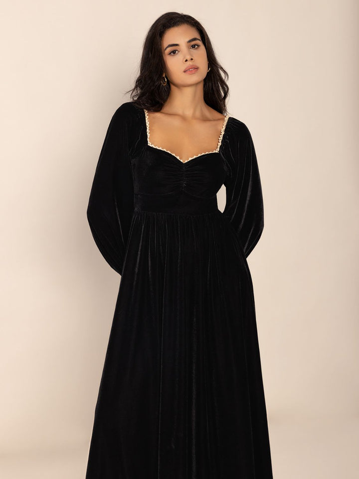 Sweetheart Neck Long Sleeve Midi Dress | Trendsi