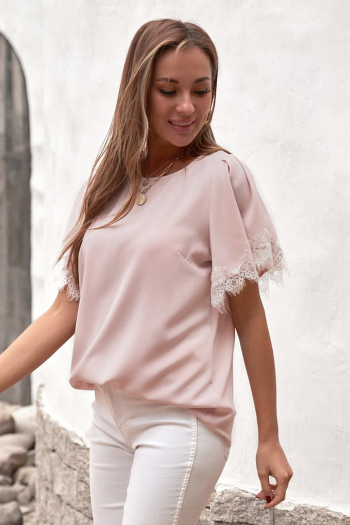 Lace Trim Flutter Sleeve Blouse | Trendsi