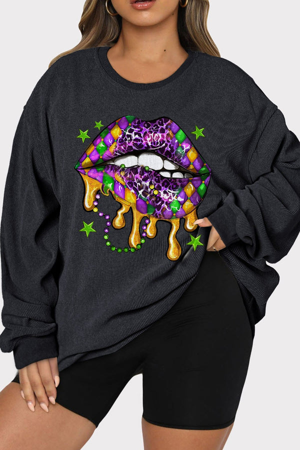 Plus Size Lip Graphic Round Neck Drop Shoulder Sweatshirt | Trendsi