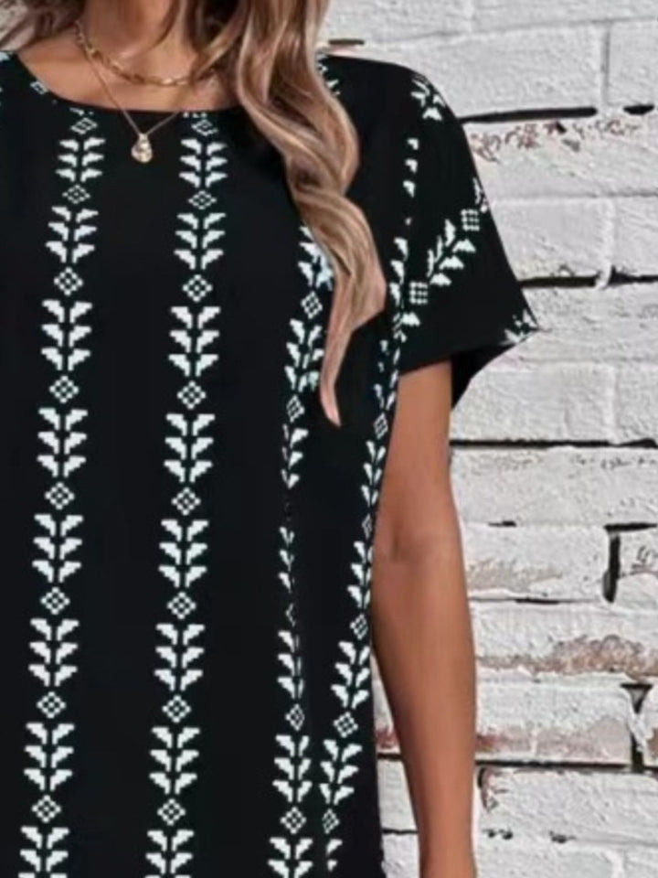 Printed Round Neck Short Sleeve Dress | Trendsi