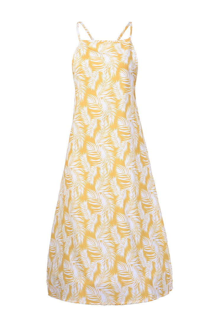 Slit Crisscross Printed Sleeveless Cami Dress | Trendsi