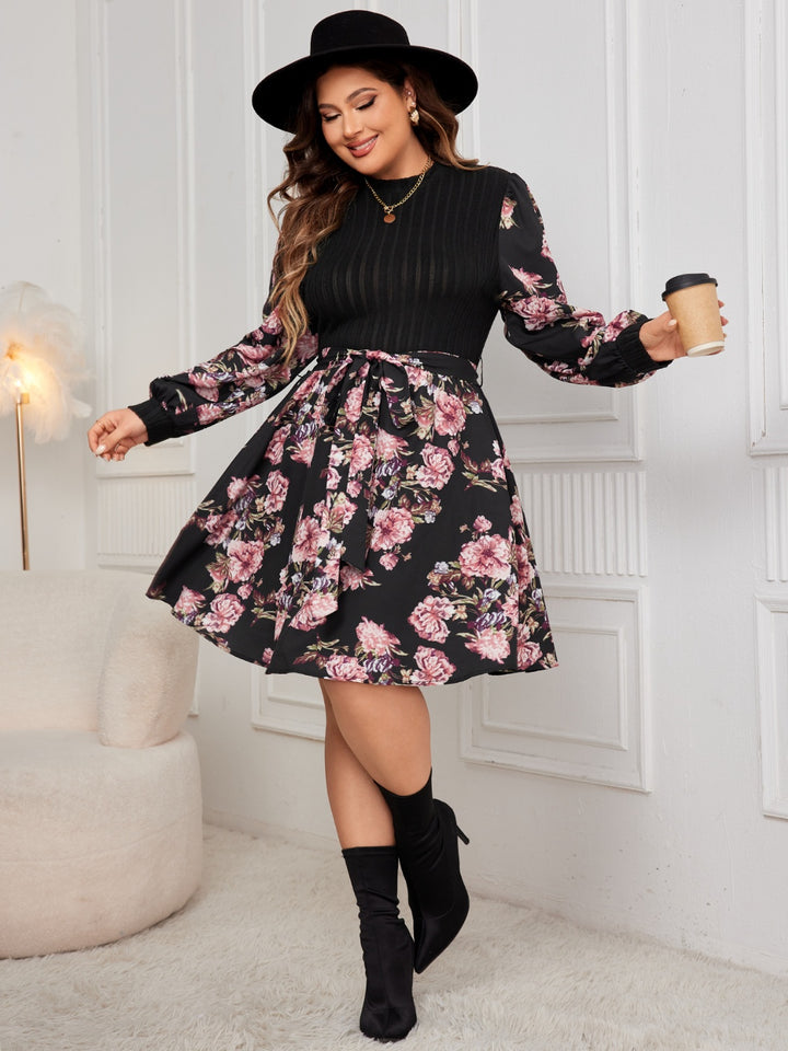 Plus Size Tied Printed Long Sleeve Dress | Trendsi