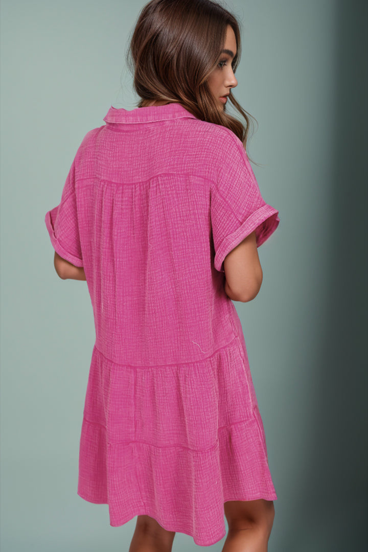 Tiered Notched Short Sleeve Dres | Trendsi