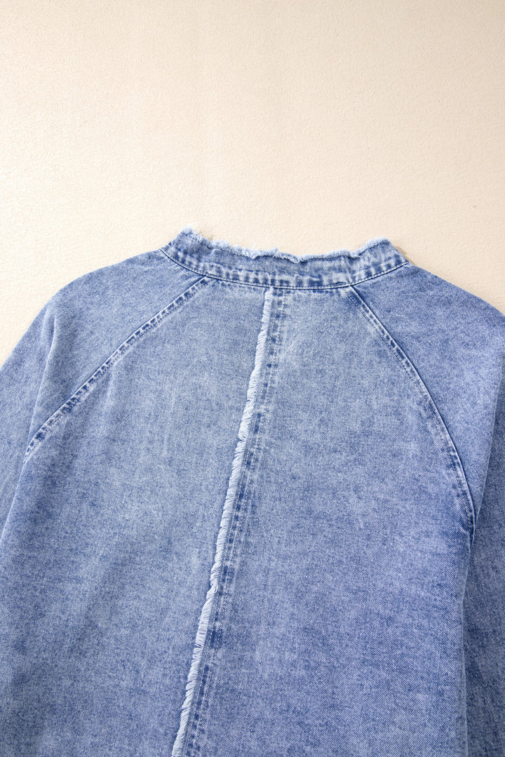 Raw Hem Button Down Long Sleeve Denim Dress | Trendsi