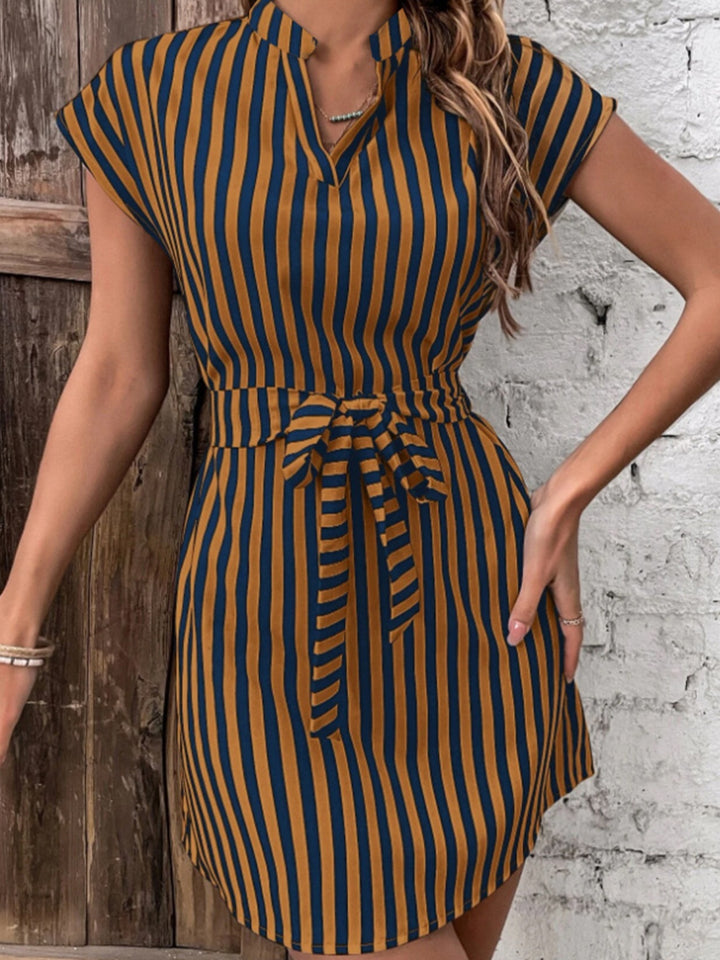 Tied Striped Cap Sleeve Mini Dress | Trendsi