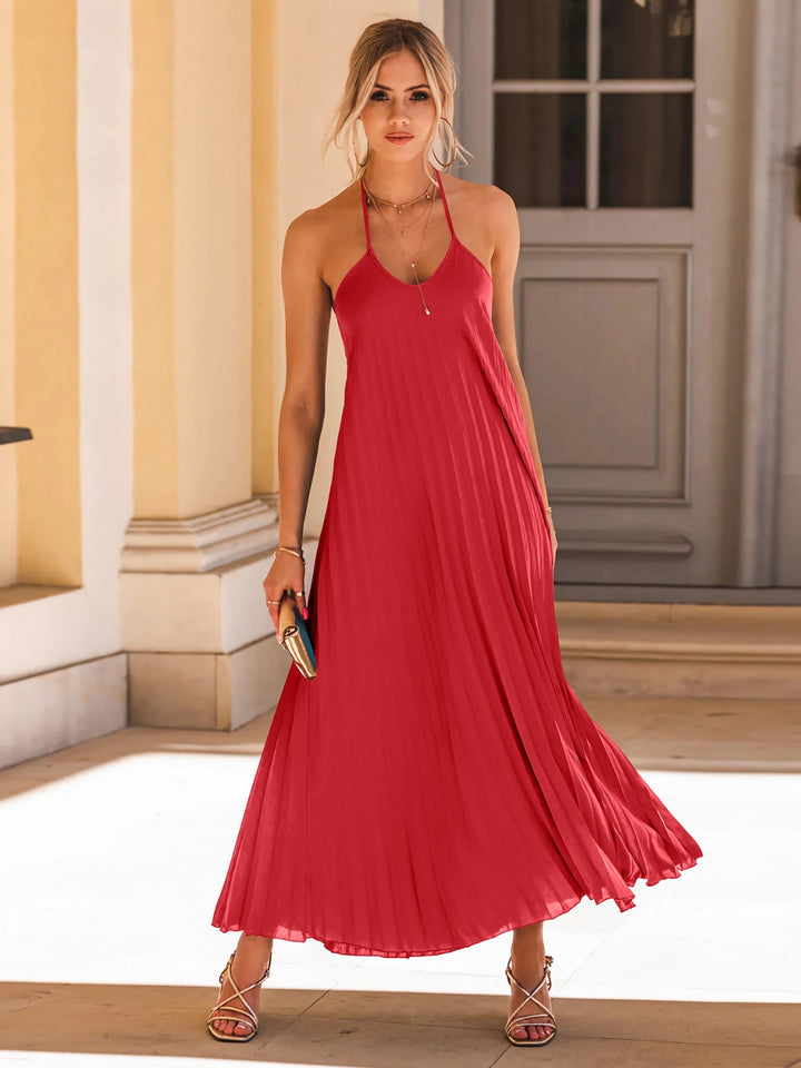 Pleated Halter Neck Sleeveless Dress | Trendsi