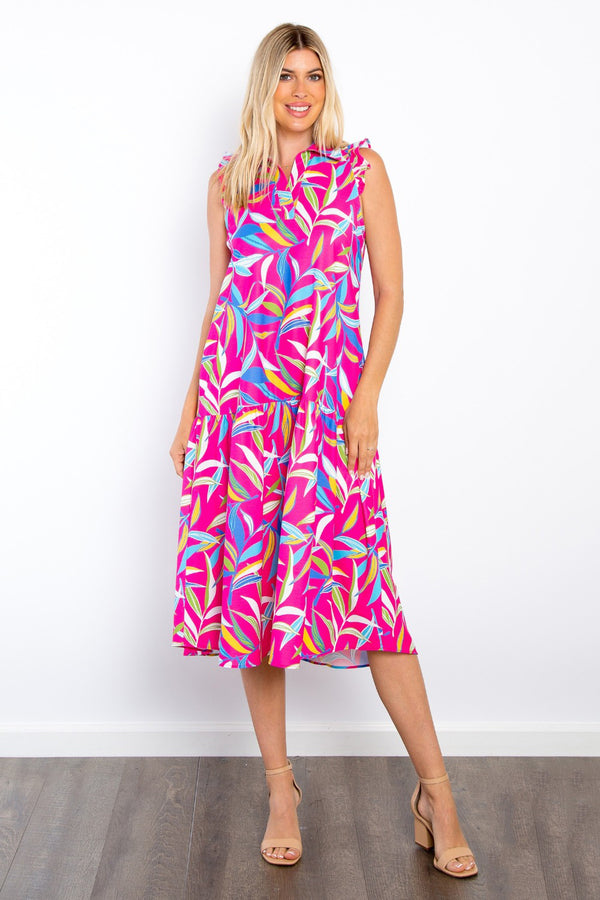 Be Stage Print Ruffled Midi Dress with Pockets | Trendsi
