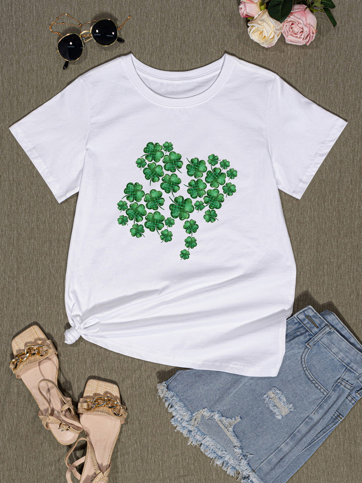 Lucky Clover Round Neck T-Shirt | Trendsi