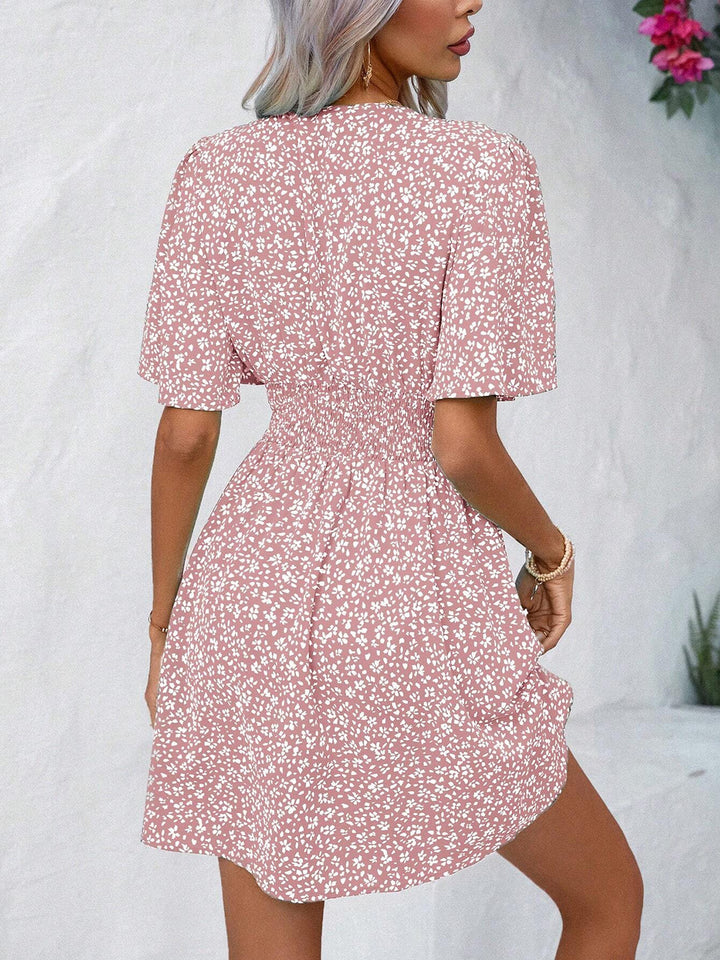 Printed V-Neck Half Sleeve Mini Dress | Trendsi