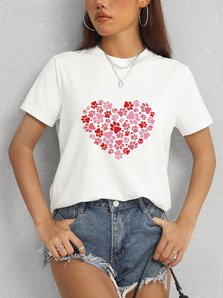 Heart Round Neck Short Sleeve T-Shirt | Trendsi