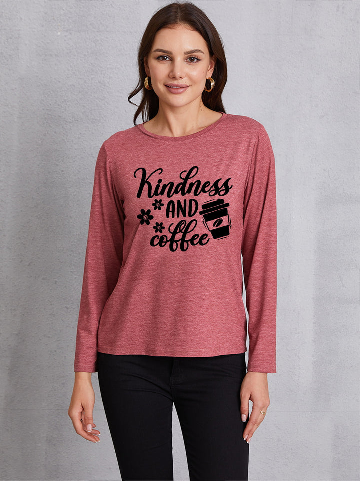 KINDNESS AND COFFEE Round Neck T-Shirt | Trendsi