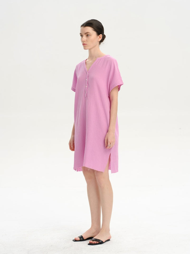 Slit Notched Short Sleeve Mini Dress | Trendsi