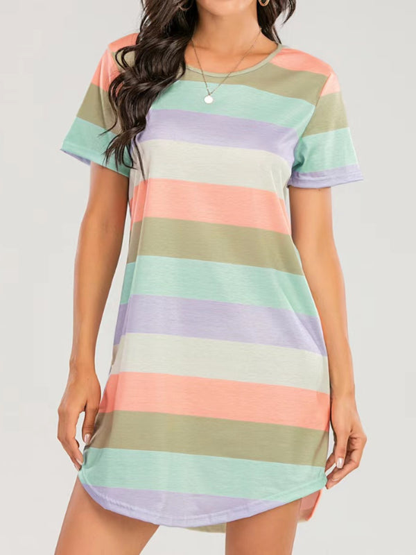 Striped Round Neck Short Sleeve Tee Dress | Trendsi