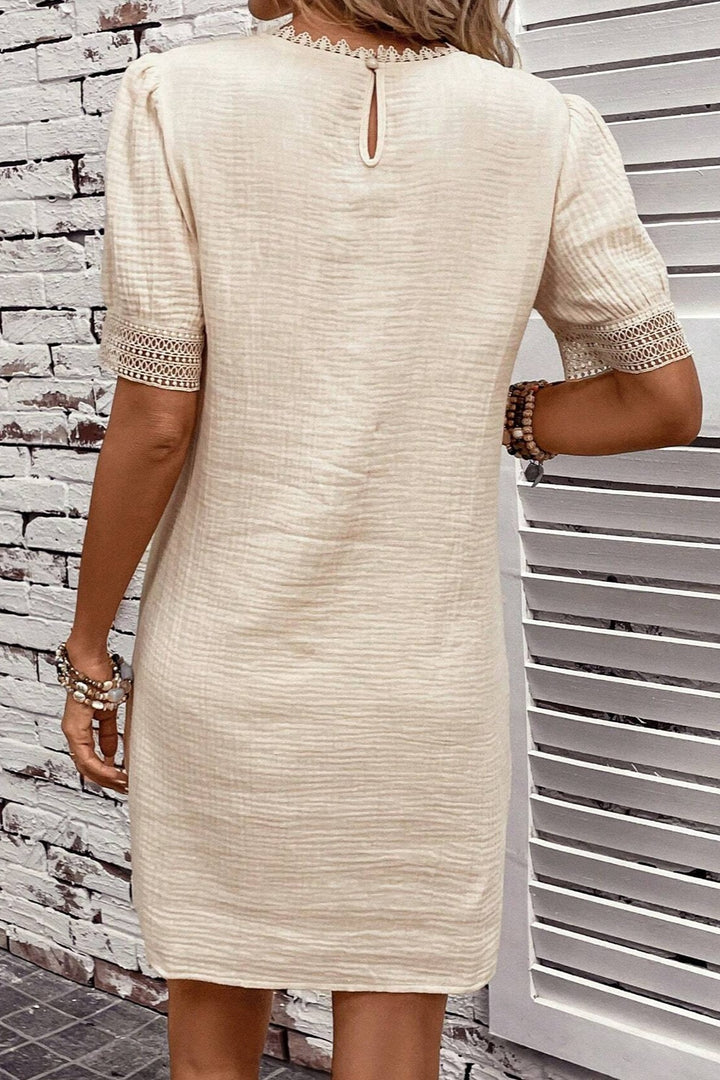 Lace Detail Round Neck Short Sleeve Mini Dress | Trendsi