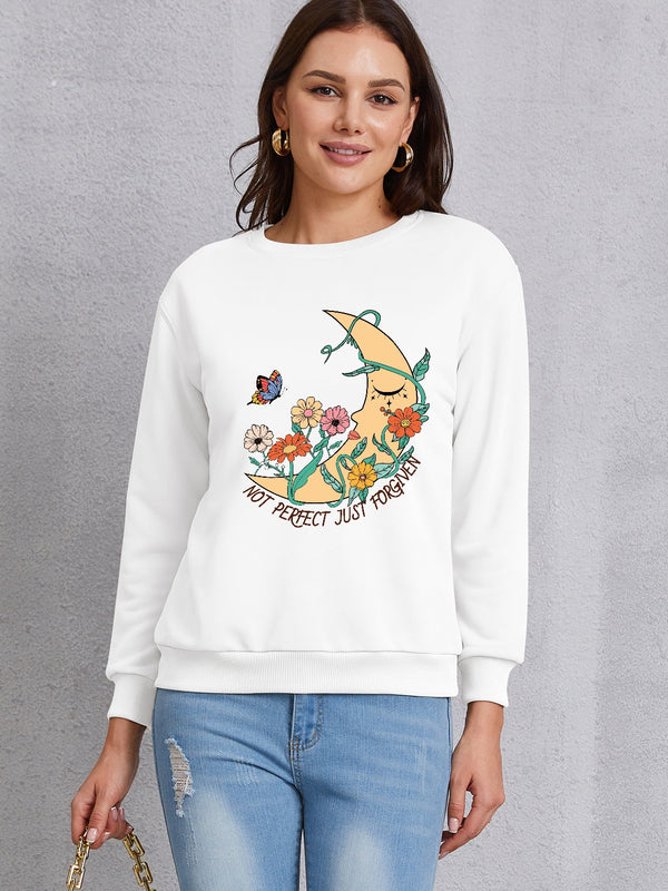 Graphic Round Neck Dropped Shoulder Sweatshirt | Trendsi