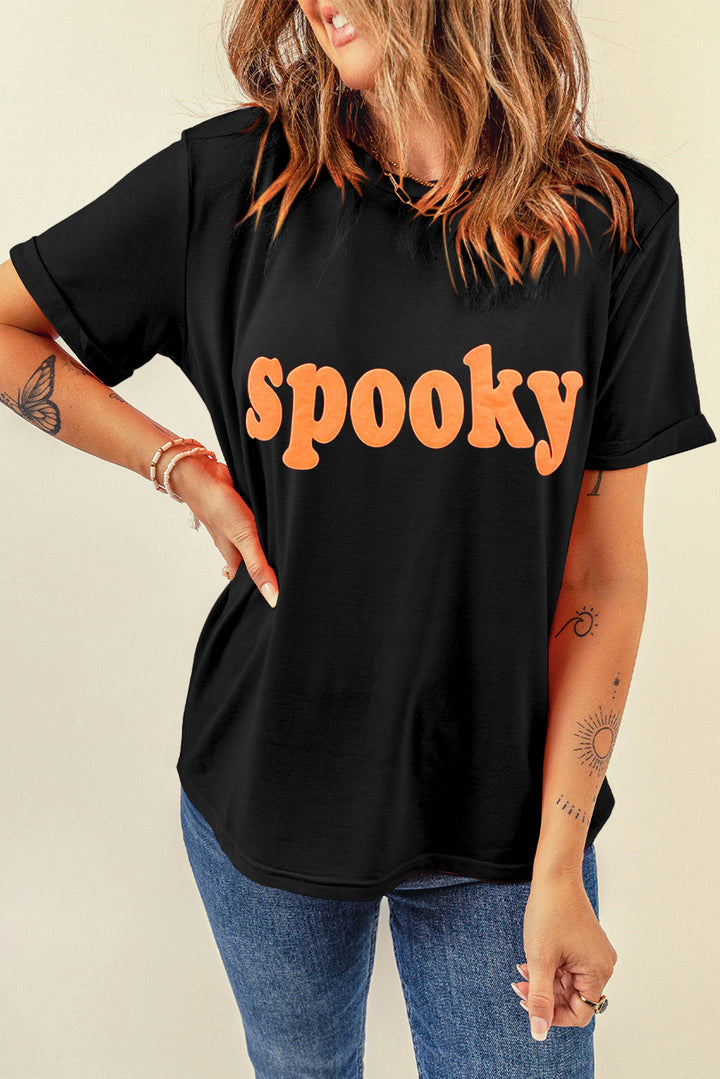 SPOOKY Round Neck Short Sleeve T-Shirt | Trendsi