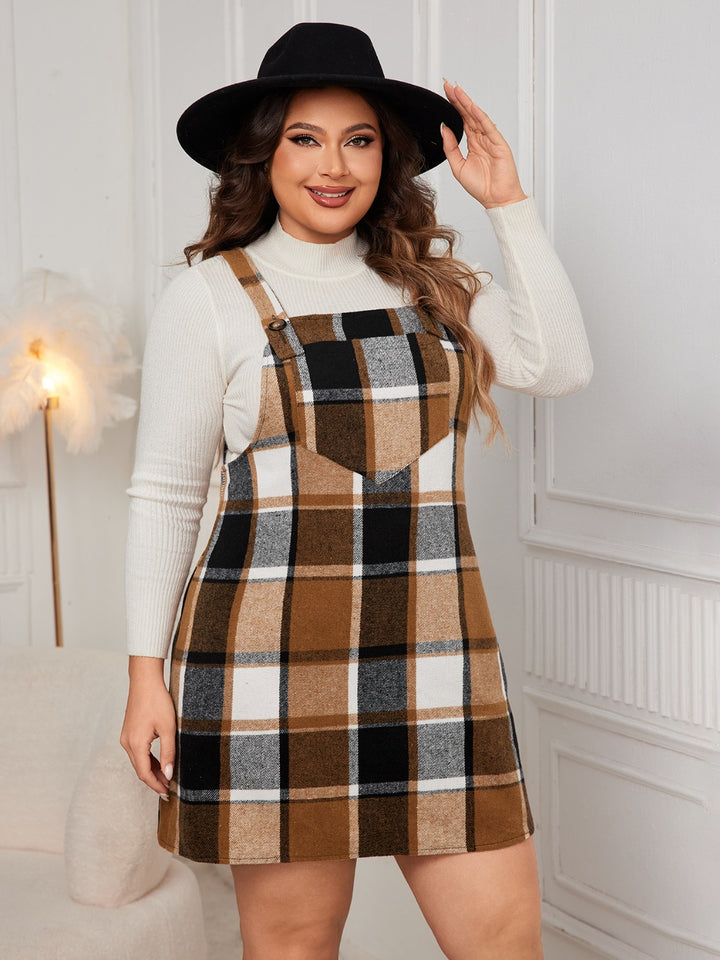 Plus Size Plaid Wide Strap Overall Dress | Trendsi