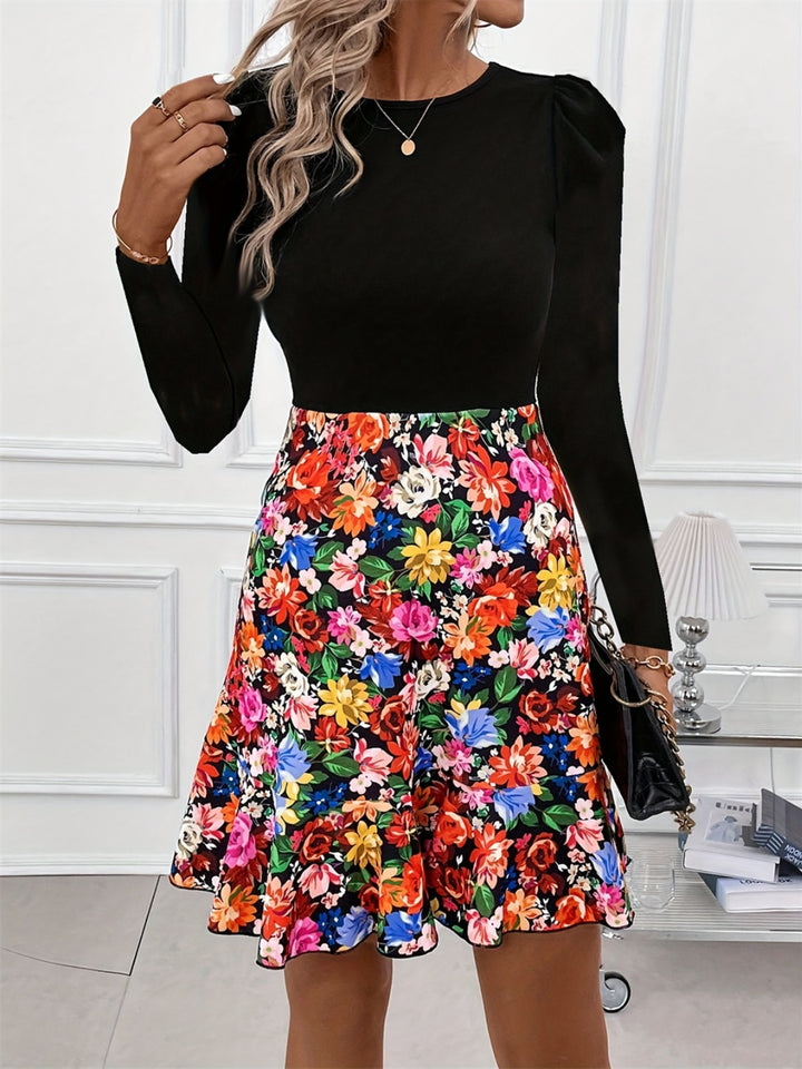 Floral Round Neck Long Sleeve Dress | Trendsi