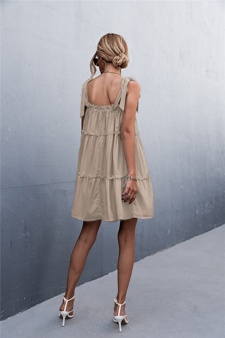 Frill Tiered Tie Shoulder Mini Cami Dress | Trendsi