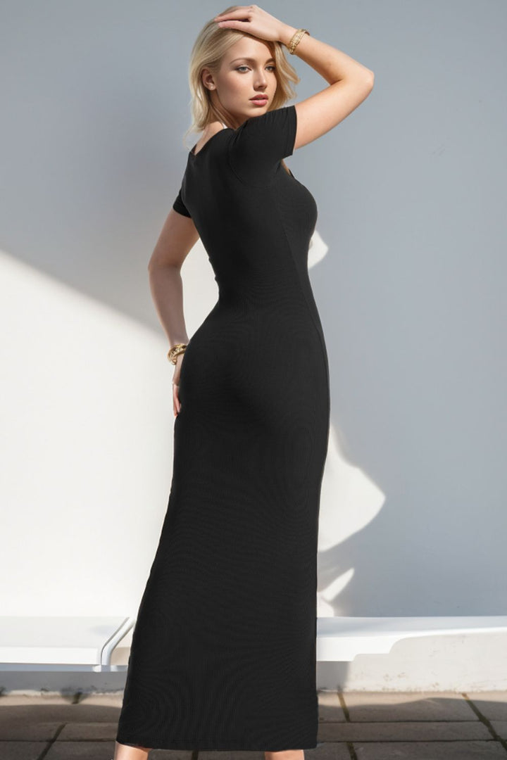 Basic Bae Built-In Shapewear Square Neck Short Sleeve Maxi Dress | Trendsi