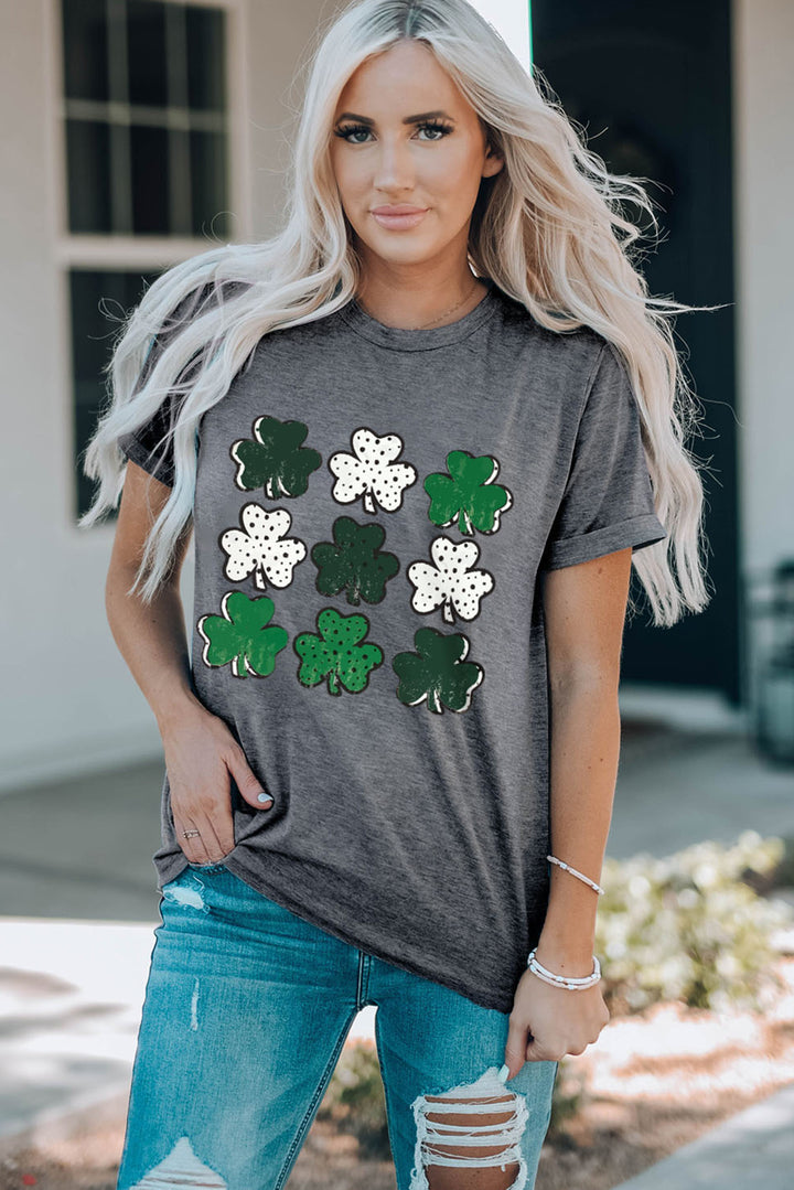 Lucky Clover Round Neck Short Sleeve T-Shirt | Trendsi