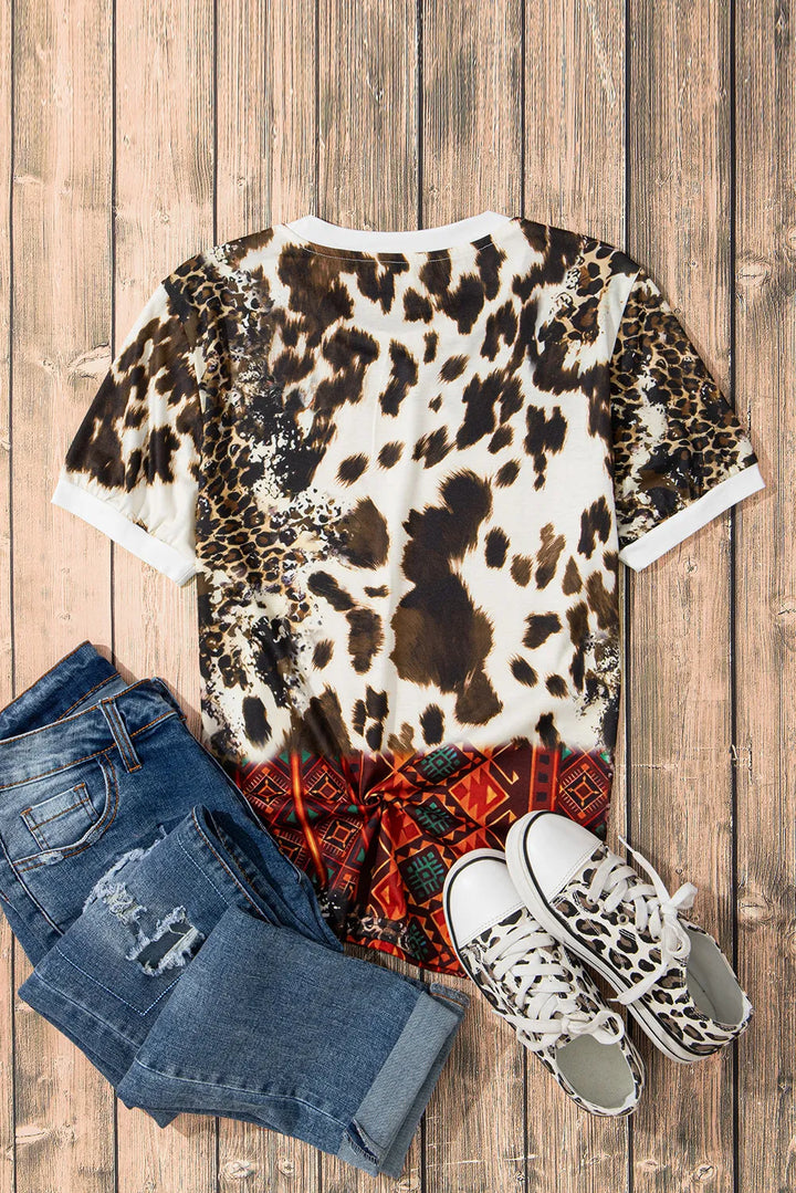 Graphic Leopard Round Neck Short Sleeve T-Shirt | Trendsi