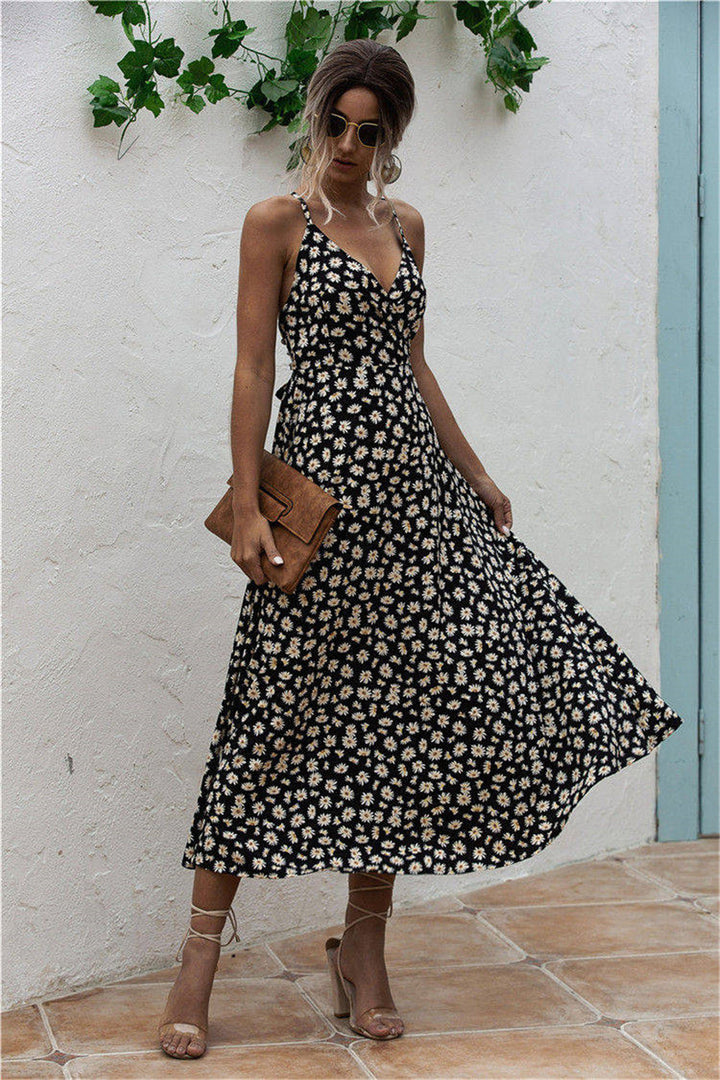 Daisy Print Surplice Midi Cami Dress | Trendsi