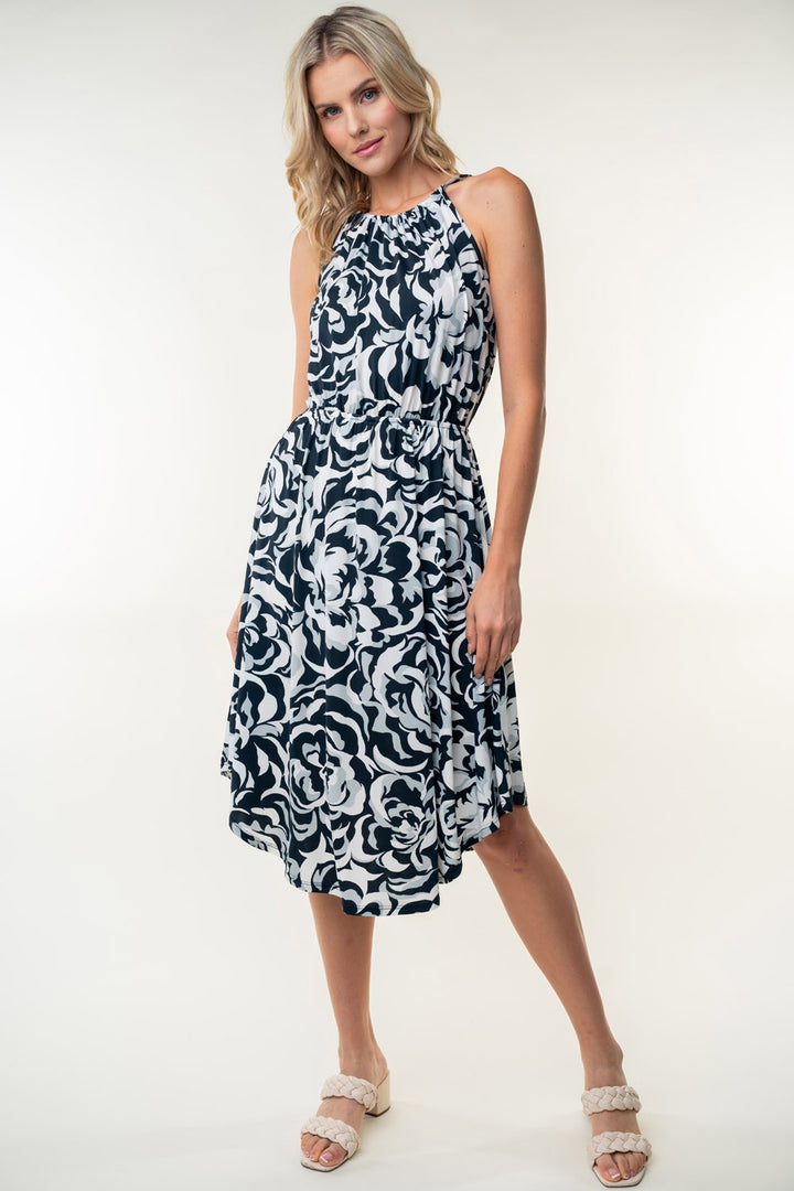 White Birch Tied Ruched Floral Sleeveless Knee Length Dress | Trendsi