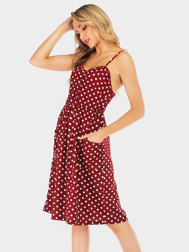 Perfee Polka Dot Sweetheart Neck Dress with Pockets | Trendsi