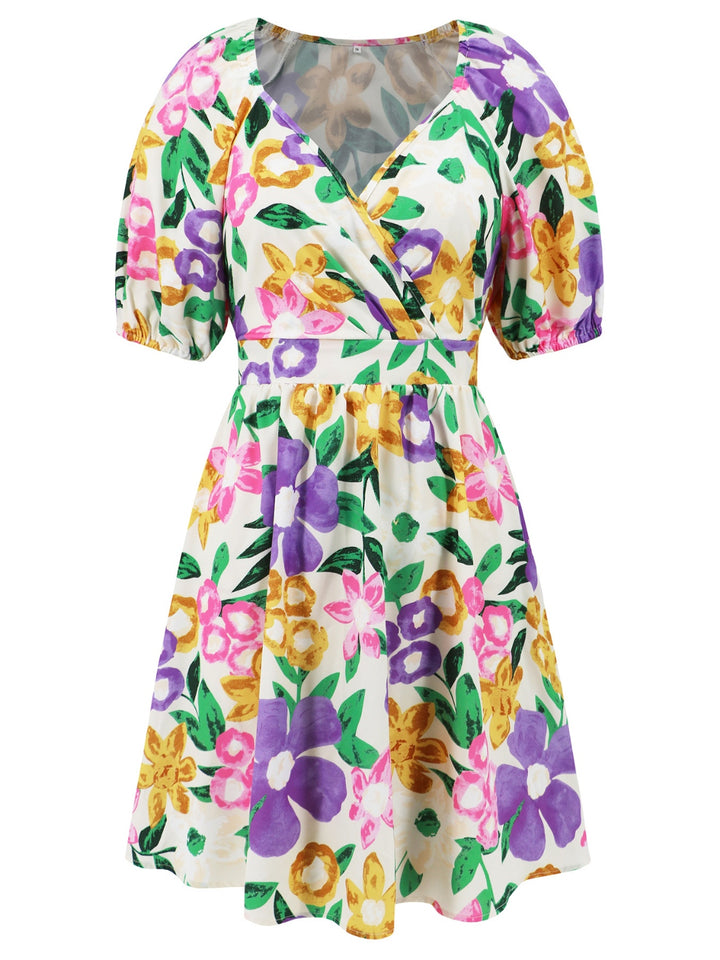 Printed Surplice Short Sleeve Dress | Trendsi