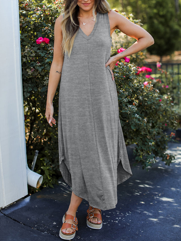 Full Size V-Neck Midi Tank Dress | Trendsi