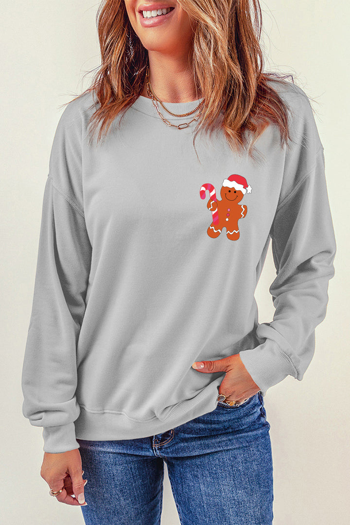 Gingerbread Round Neck Dropped Shoulder Sweatshirt | Trendsi