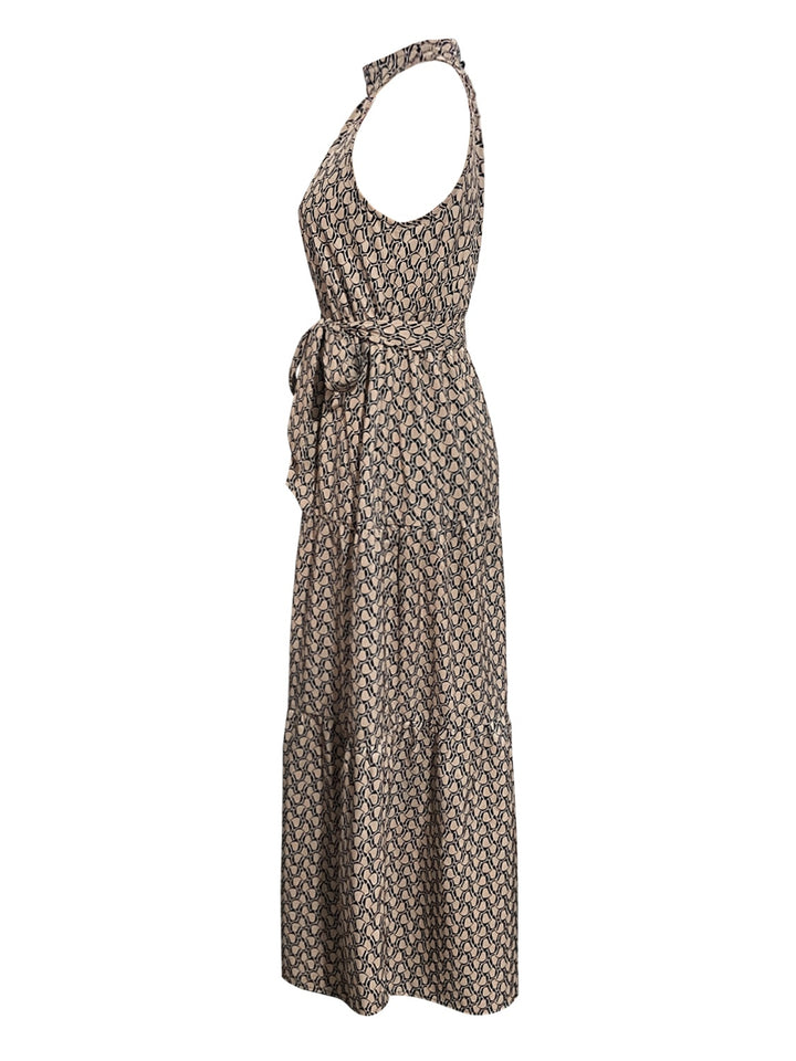 Tied Printed Sleeveless Tiered Dress | Trendsi