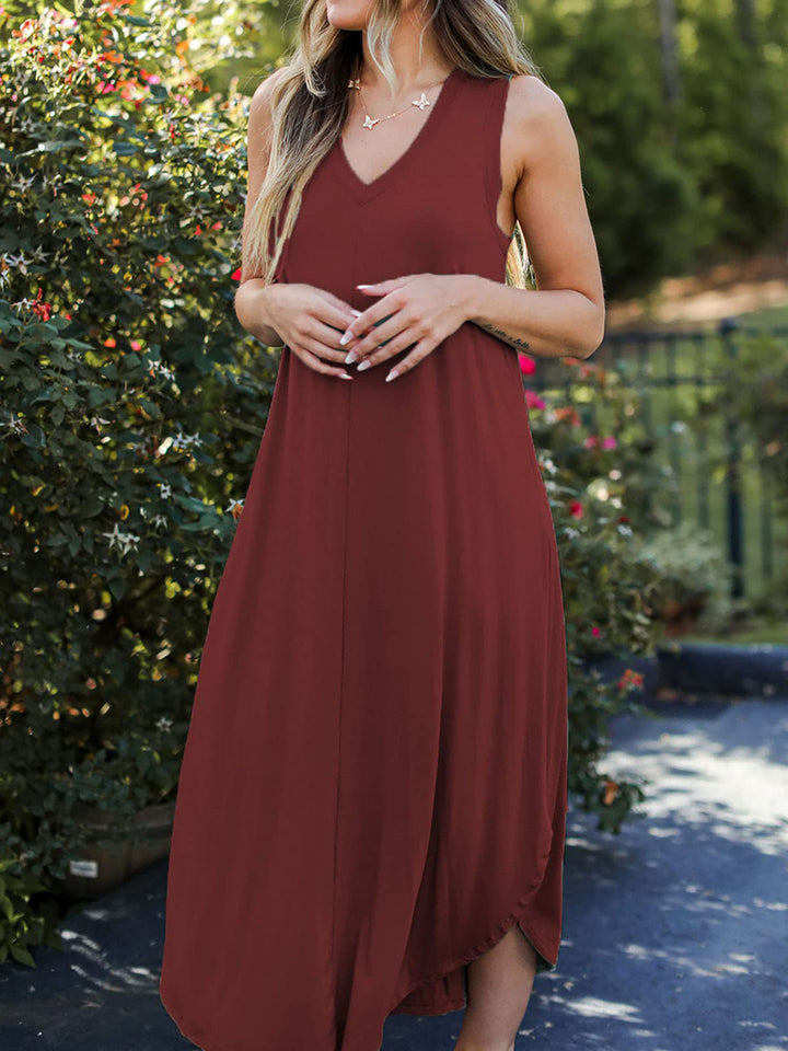 Full Size V-Neck Midi Tank Dress | Trendsi