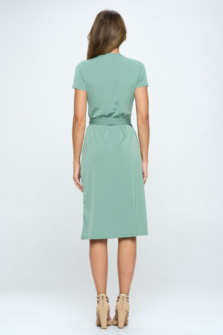 RENEE C Tie Front Surplice Short Sleeve Dress | Trendsi