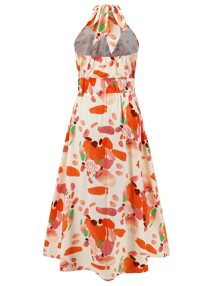 Ruched Printed Halter Neck Sleeveless Dress | Trendsi