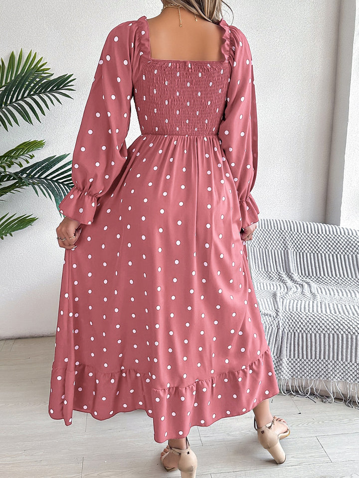 Polka Dot Flounce Sleeve Midi Dress | Trendsi